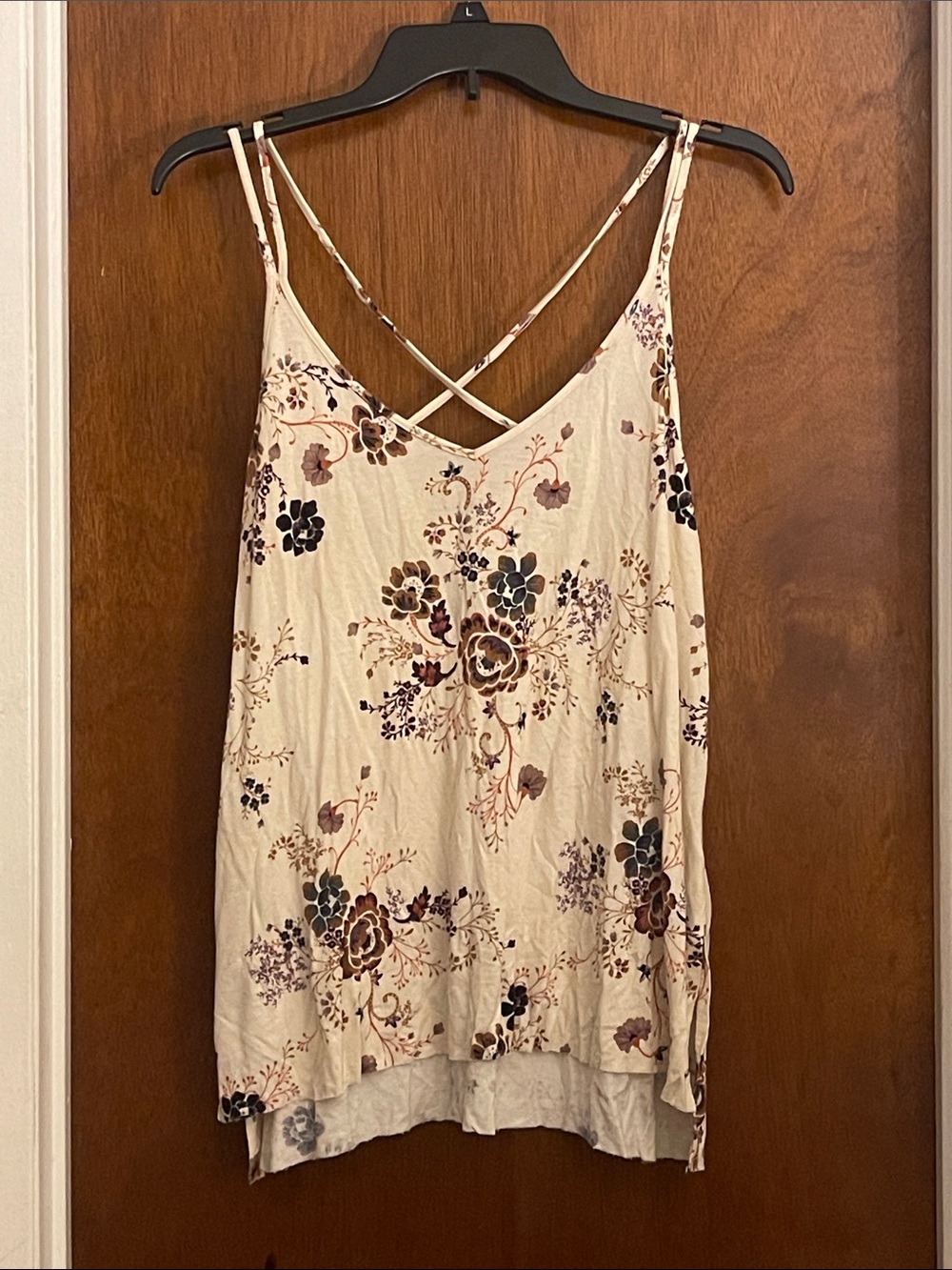 American Eagle Outfitters Cream Floral Cross-Back Camisole
